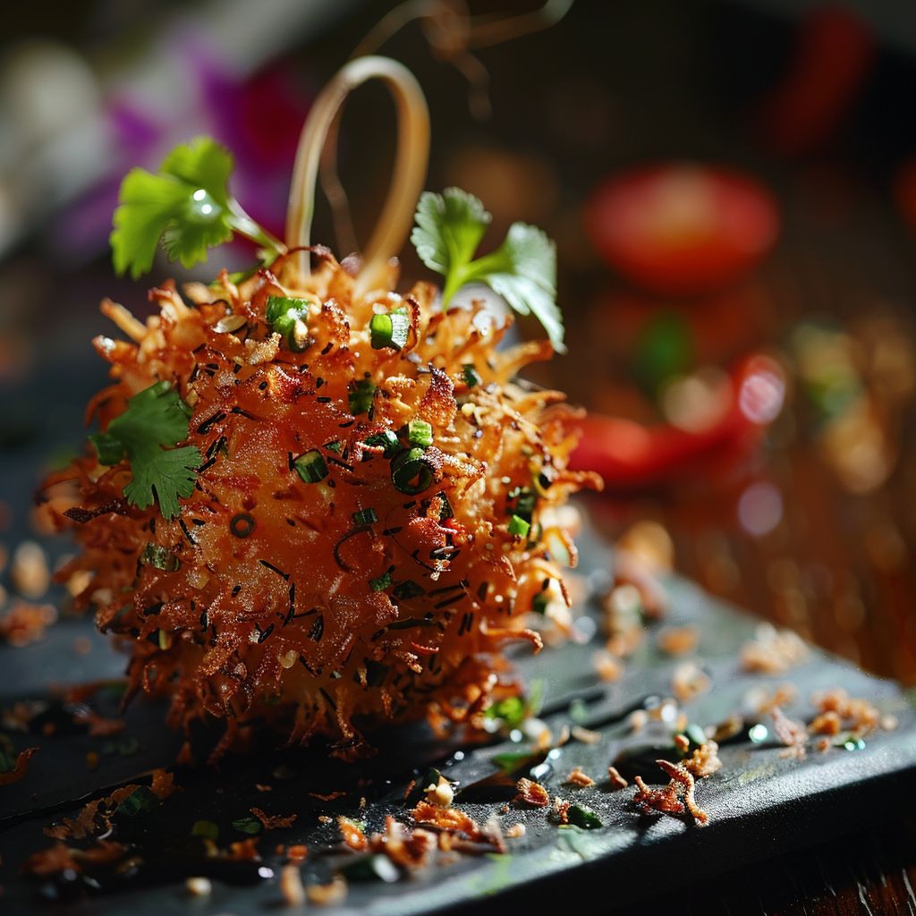 A close-up of a beautifully plated dish, showcasing vibrant colors and textures in natural light.