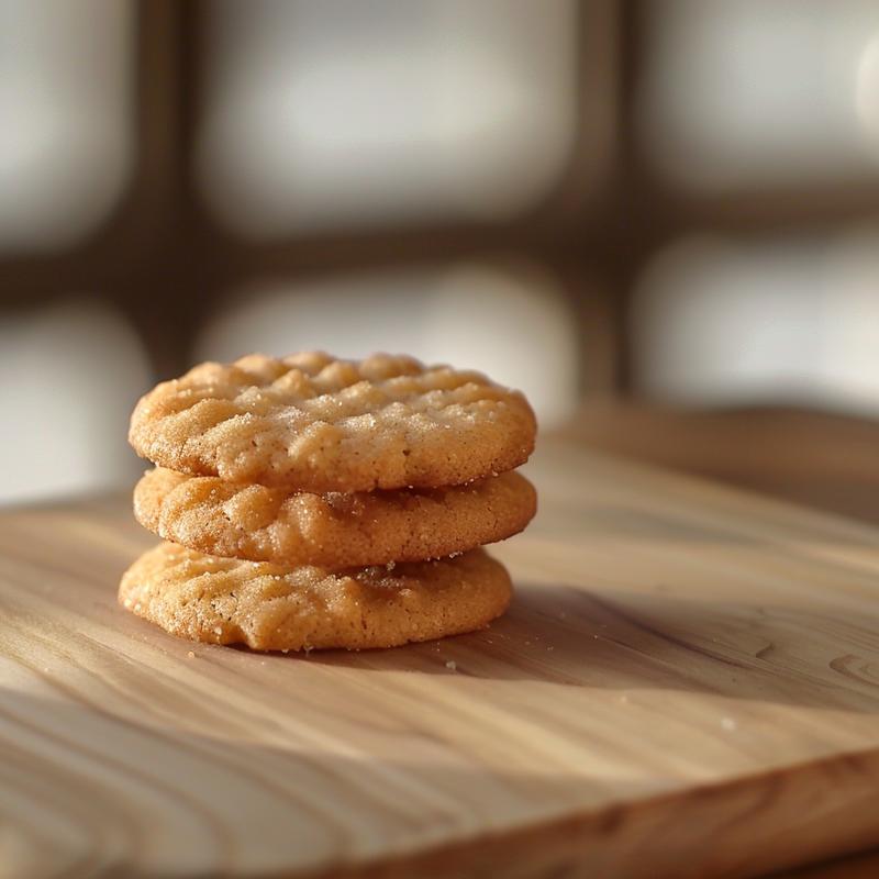 Three freshly baked cowboy cookies stacked on a light wood board.