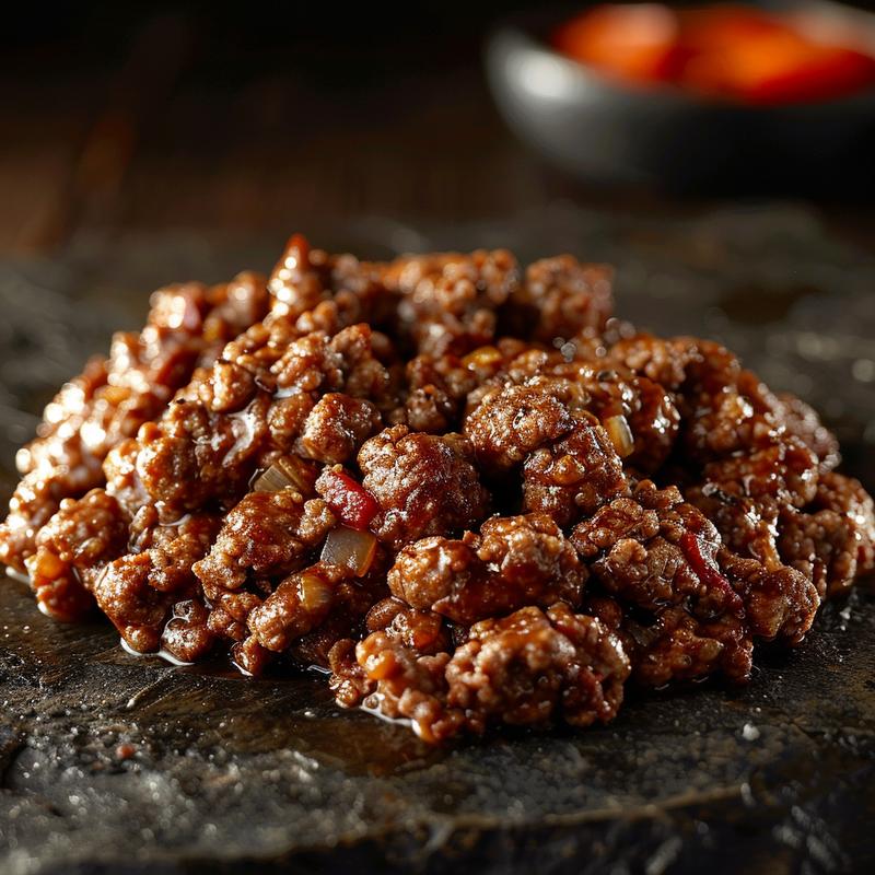 Close-up of a variety of high protein ground beef dishes on a dark stone countertop.